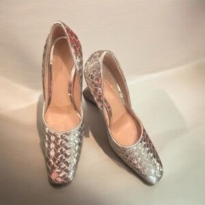 Bottega Veneta Metallic Woven Heels